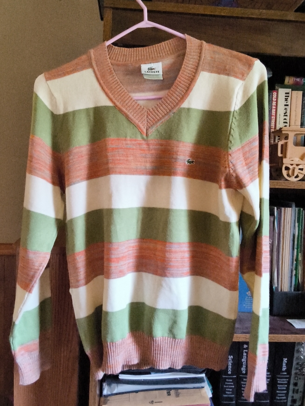 Lacoste Women's V-Neck Striped Sweater